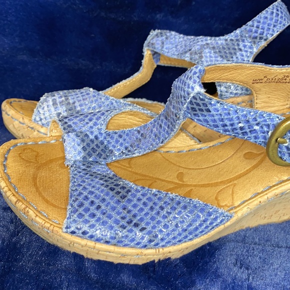 Born Shoes Born Sandals Multi Shades Of Blue Starps Cork Like Heel